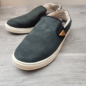 Olukai Pehuea Heu Blue Shoes Size 8 Nubuck Leather Shearling Lined Support